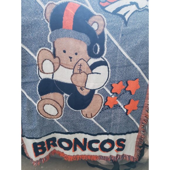 Broncos Woven Baby Blanket NFL Football Fringed - Picture 1 of 5